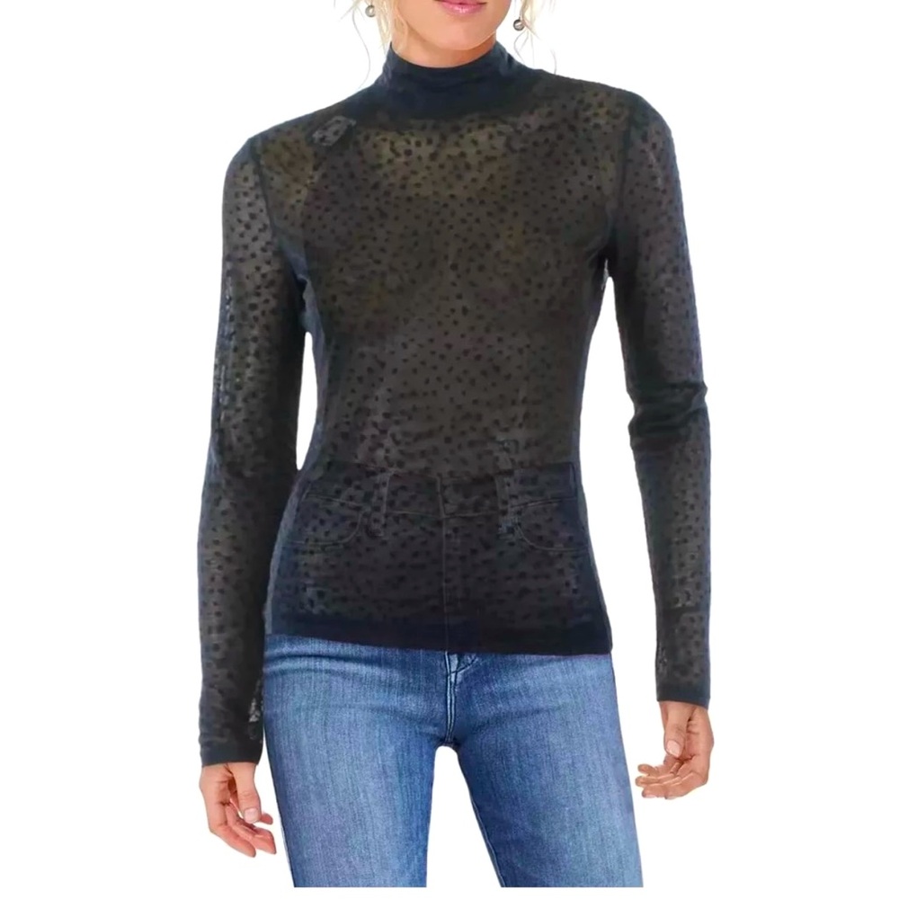 Rag & Bone Valencia Black Sheer Polkadot Turtleneck Size L